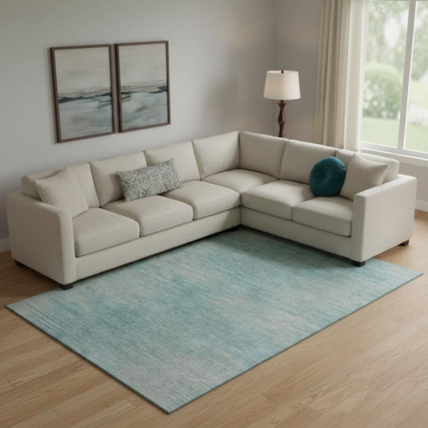 HomeRoots 10' X 14' Aqua and Gray Abstract Washable Area Rug - UV Protected, Stylish, Durable for High-Traffic Areas 665555