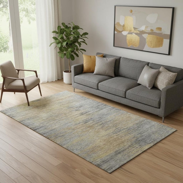 HomeRoots 5' X 8' Brown Gold Taupe Abstract Washable Area Rug - UV Protected, Stain Resistant, Modern Design 665557