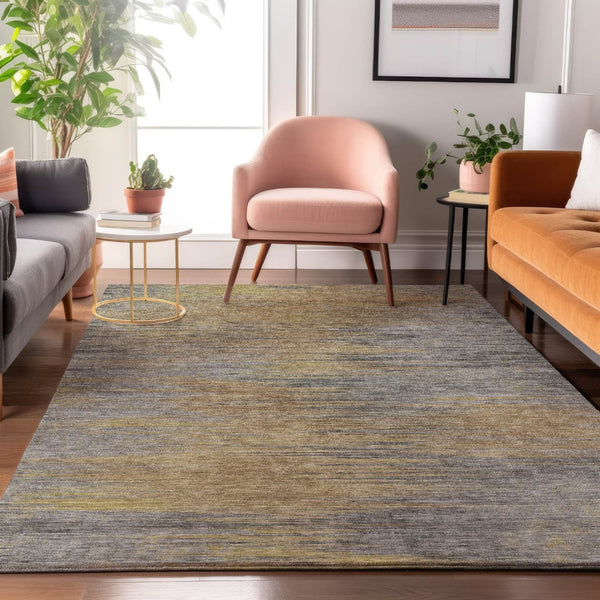 HomeRoots 5' X 8' Brown Gold Taupe Abstract Washable Area Rug - UV Protected, Stain Resistant, Modern Design 665557