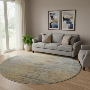 HomeRoots 8' Washable Brown Gold Taupe Abstract Round Rug - UV Protected, Stain Resistant, Perfect for Homes! 665558