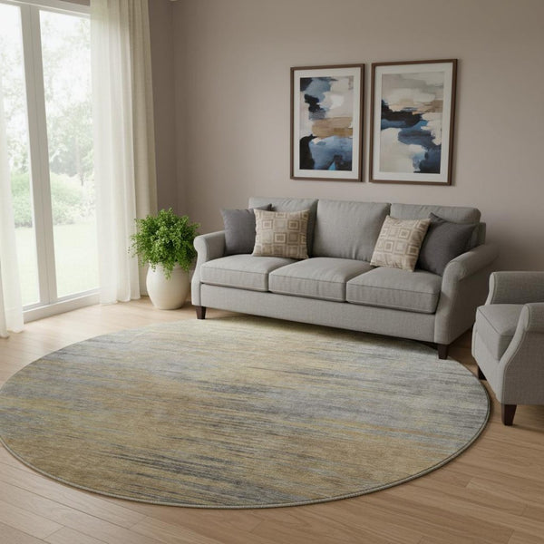 HomeRoots 8' Washable Brown Gold Taupe Abstract Round Rug - UV Protected, Stain Resistant, Perfect for Homes! 665558