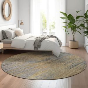 HomeRoots 8' Washable Brown Gold Taupe Abstract Round Rug - UV Protected, Stain Resistant, Perfect for Homes! 665558