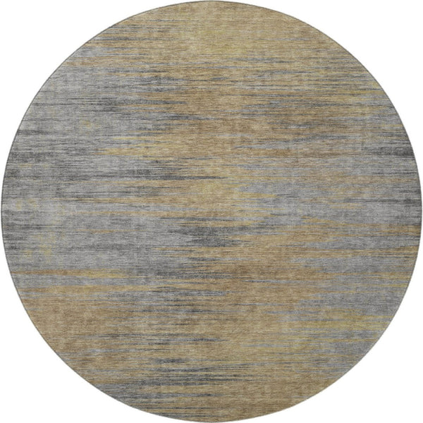 HomeRoots 8' Washable Brown Gold Taupe Abstract Round Rug - UV Protected, Stain Resistant, Perfect for Homes! 665558