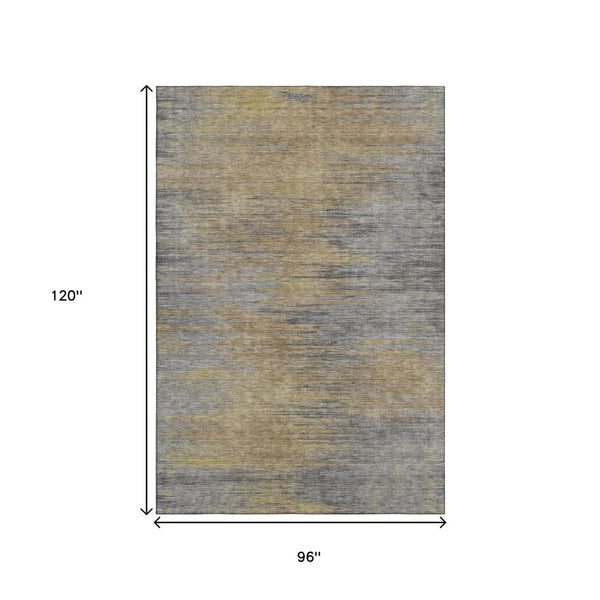 HomeRoots 8' X 10' Brown, Gold & Taupe Abstract Washable Area Rug – Durable, Stain-Resistant & UV Protected! 665559