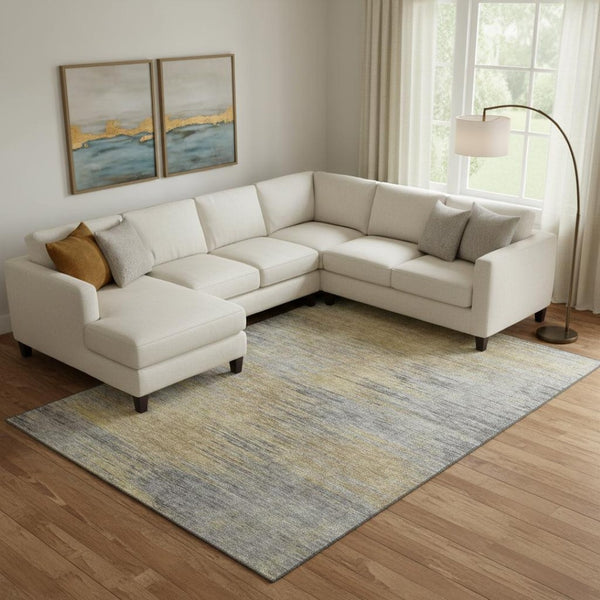HomeRoots 8' X 10' Brown, Gold & Taupe Abstract Washable Area Rug – Durable, Stain-Resistant & UV Protected! 665559