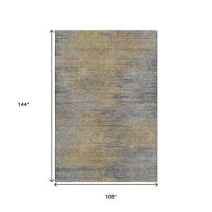 HomeRoots 9' X 12' Brown Gold Taupe Abstract Washable Area Rug – Durable, UV Protected, Ideal for Families 665560