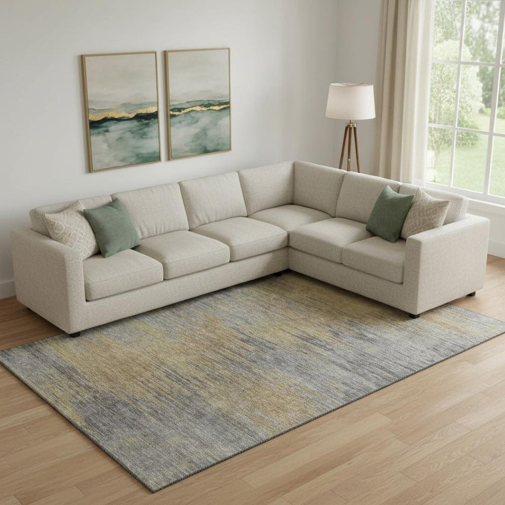 HomeRoots 9' X 12' Brown Gold Taupe Abstract Washable Area Rug – Durable, UV Protected, Ideal for Families 665560