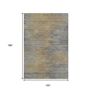 HomeRoots 10' X 14' Abstract Washable Area Rug - Brown, Gold & Taupe with UV Protection for Stylish Living Spaces 665561