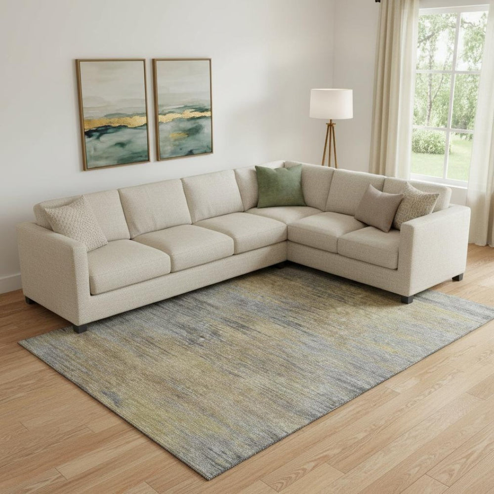 HomeRoots 10' X 14' Abstract Washable Area Rug - Brown, Gold & Taupe with UV Protection for Stylish Living Spaces 665561