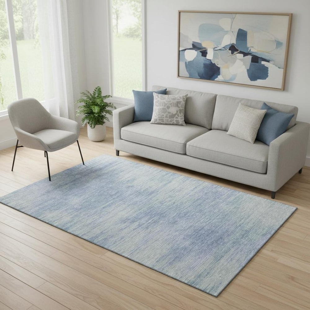 HomeRoots 5' Denim Blue and Ivory Abstract Area Rug - Washable, UV-Protected, Stylish for Any Space! 665563