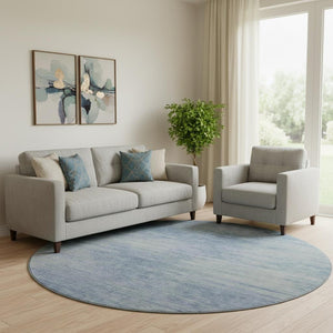 HomeRoots 8' Washable Denim Blue and Ivory Abstract Round Rug - UV Protected, Stain-Resistant, Durable Style! 665564