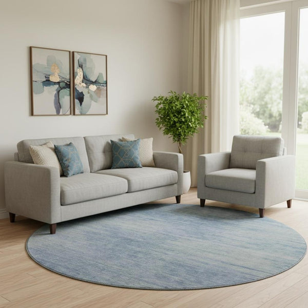 HomeRoots 8' Washable Denim Blue and Ivory Abstract Round Rug - UV Protected, Stain-Resistant, Durable Style! 665564
