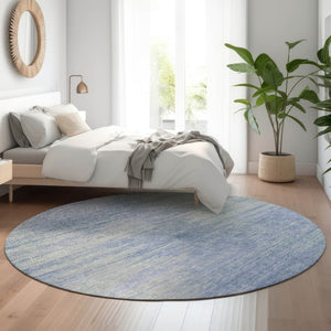 HomeRoots 8' Washable Denim Blue and Ivory Abstract Round Rug - UV Protected, Stain-Resistant, Durable Style! 665564