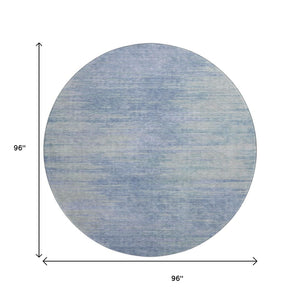 HomeRoots 8' Washable Denim Blue and Ivory Abstract Round Rug - UV Protected, Stain-Resistant, Durable Style! 665564