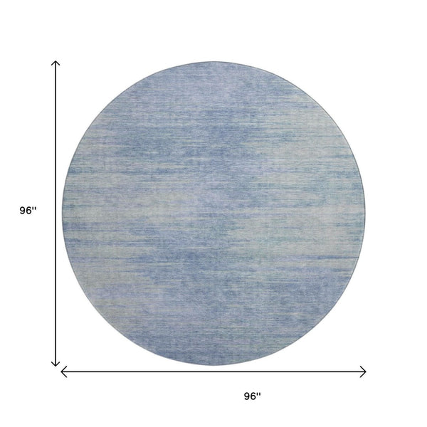 HomeRoots 8' Washable Denim Blue and Ivory Abstract Round Rug - UV Protected, Stain-Resistant, Durable Style! 665564