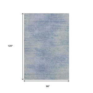HomeRoots 8' X 10' Denim Blue & Ivory Abstract Washable Area Rug - Soft, Durable, UV-Protected for Modern Homes 665565