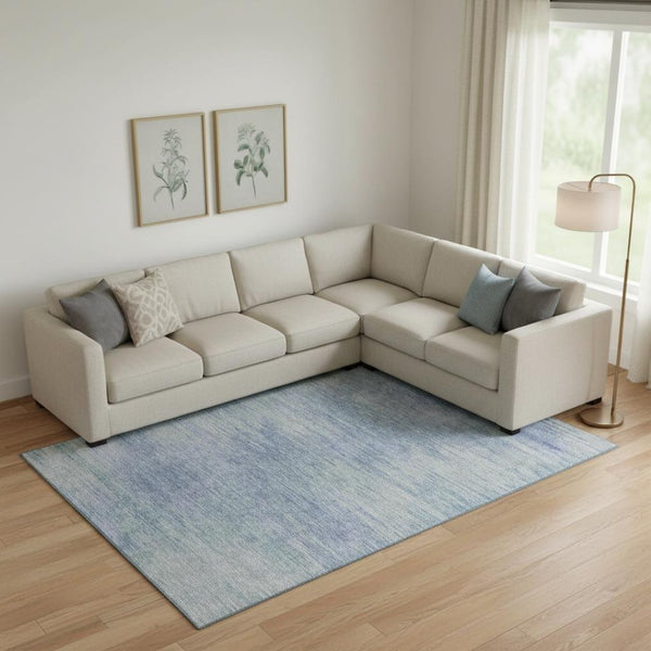 HomeRoots 8' X 10' Denim Blue & Ivory Abstract Washable Area Rug - Soft, Durable, UV-Protected for Modern Homes 665565