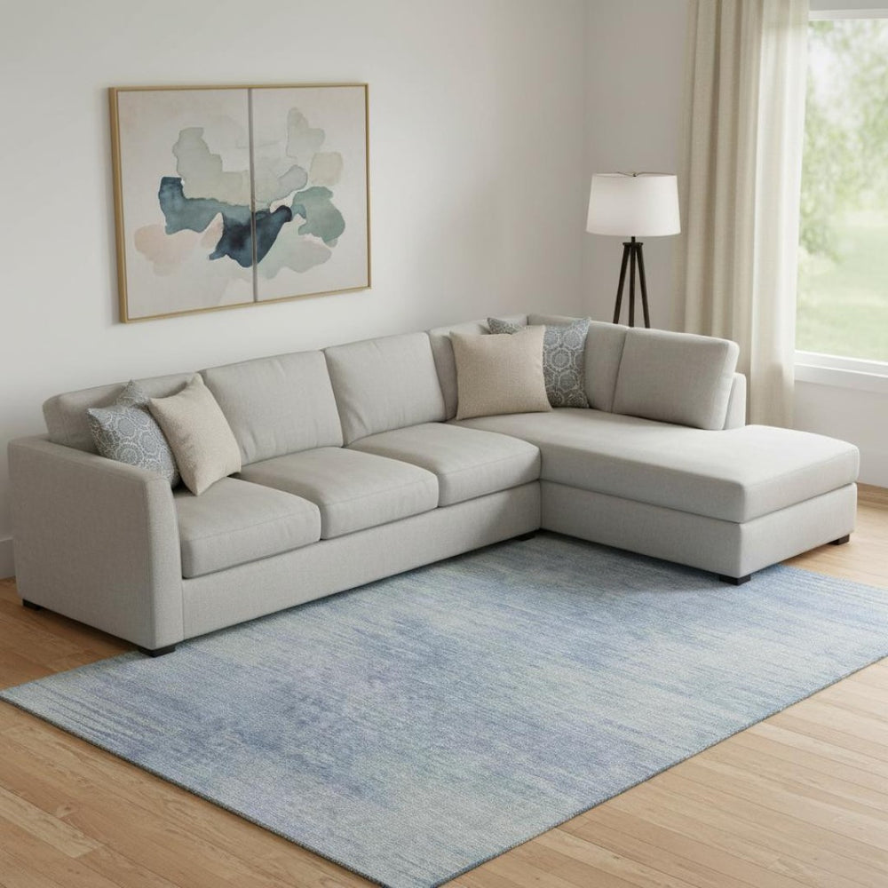 HomeRoots 10' X 14' Denim Blue & Ivory Abstract Area Rug - Washable, UV-Protected, Stain-Resistant & Stylish! 665567