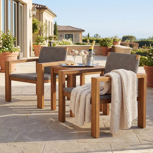 English Elm Outdoor Acacia Wood Patio Club Chairs Set of 2 with Wicker Backrest Teak Finish N772P384650T