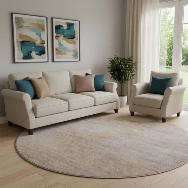 HomeRoots 8' Stylish Merlot & Beige Abstract Round Rug - Washable, UV Protected, Pet-Friendly Decor for Any Room 665570