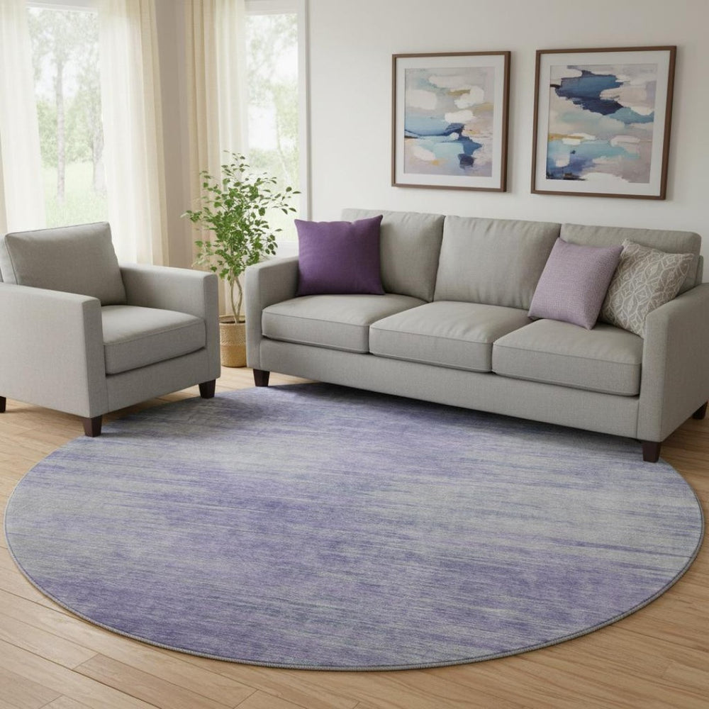 HomeRoots 8' Plum and Ivory Abstract Round Rug - Washable, Stain-Resistant, UV Protected for Indoor/Outdoor Use 665576