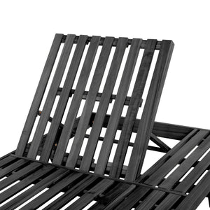 English Elm 2/3 Solid Acacia Wood Outdoor Lounge Chair Foldable Slatted Reclining Patio Chaise Black N770P253442B