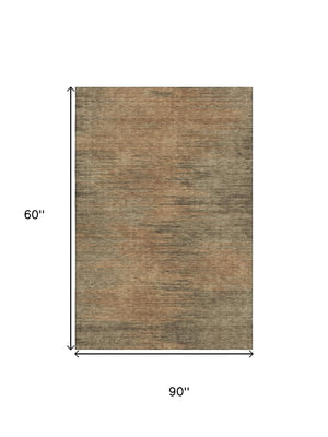 HomeRoots 5' X 8' Modern Terra Cotta Gray Beige Abstract Washable Area Rug with UV Protection for Homes 665587