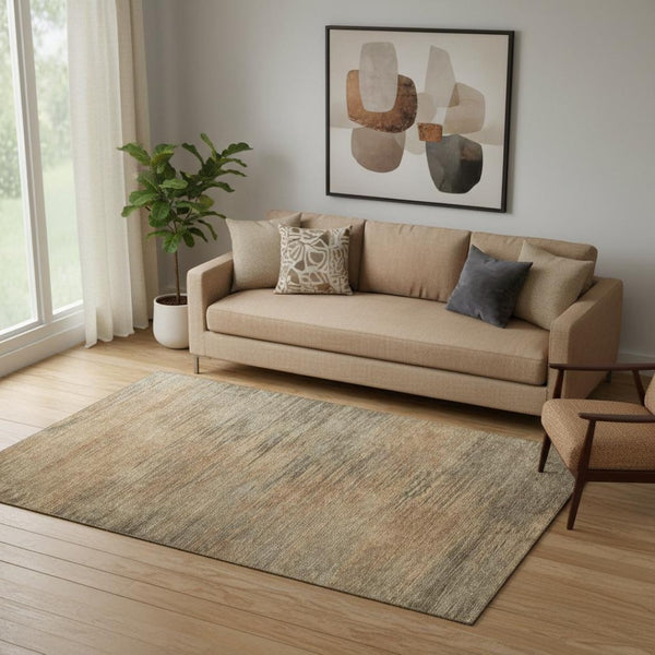 HomeRoots 5' X 8' Modern Terra Cotta Gray Beige Abstract Washable Area Rug with UV Protection for Homes 665587