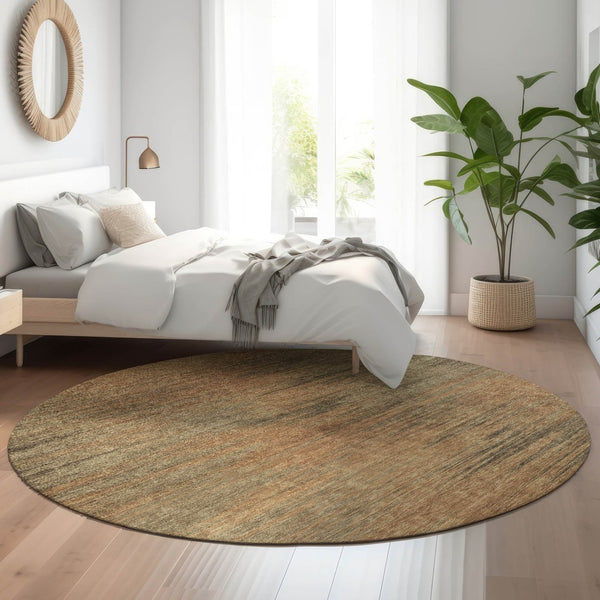 HomeRoots 8' Washable Round Rug in Terra Cotta, Gray & Beige - UV Protected, Soft, Stain Resistant Design 665588