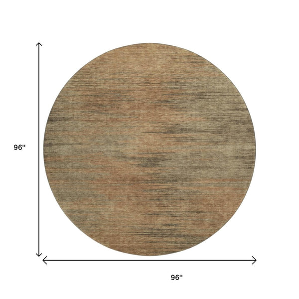HomeRoots 8' Washable Round Rug in Terra Cotta, Gray & Beige - UV Protected, Soft, Stain Resistant Design 665588