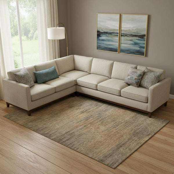 HomeRoots 10' X 14' Contemporary Terra Cotta Gray & Beige Abstract Washable Area Rug with UV Protection 665591