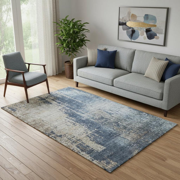 HomeRoots 5' X 8' Modern Abstract Washable Area Rug in Navy, Beige & Taupe - UV Protected & Stain Resistant 665599