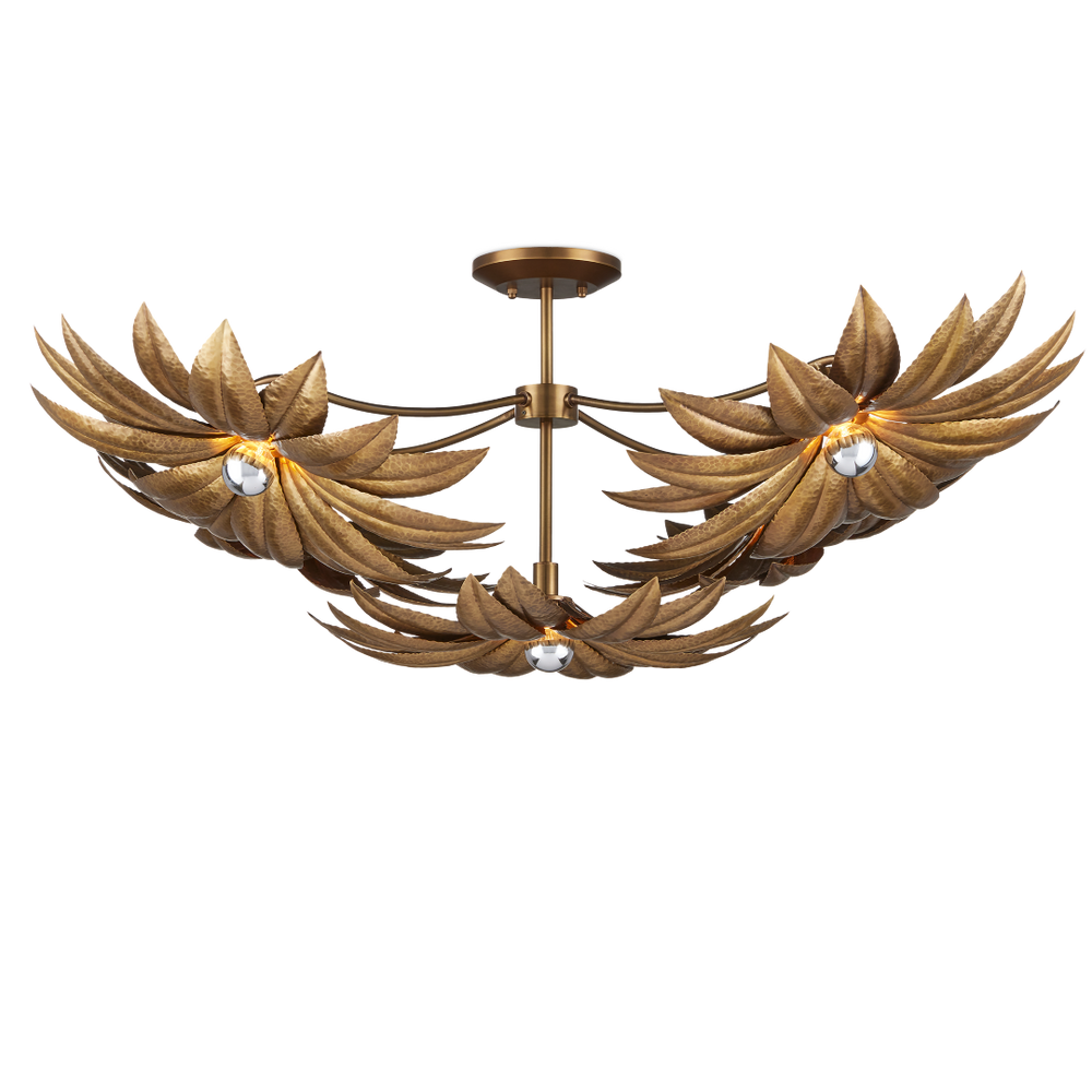 Alithea Semi-Flush Mount Light Fixture - Antique Brass Floral Design by Tom Caldwell for Elegant Spaces