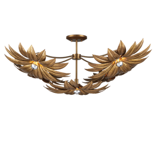 Alithea Semi-Flush Mount Light Fixture - Antique Brass Floral Design by Tom Caldwell for Elegant Spaces