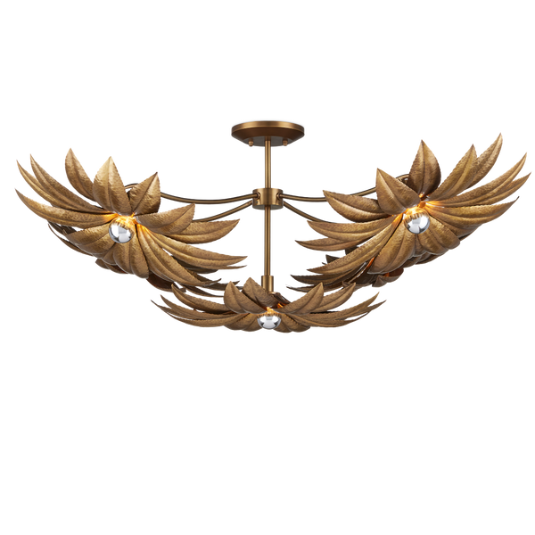 Alithea Semi-Flush Mount Light Fixture - Antique Brass Floral Design by Tom Caldwell for Elegant Spaces