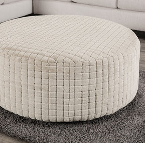 English Elm Soft Iroquois Round Ottoman Patterned Chenille Upholstery 41" Wide Transitional Elegance, Plush Top Tan 42 L x 42 W x 18 H B2741P354532