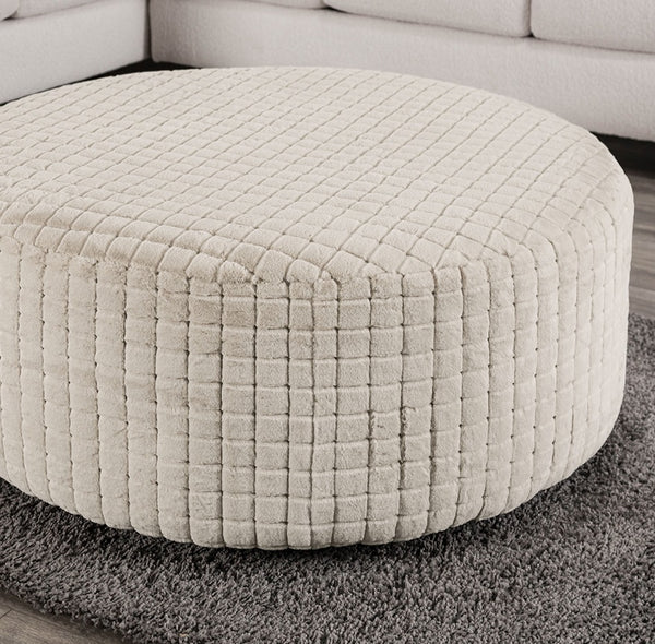 English Elm Soft Iroquois Round Ottoman Patterned Chenille Upholstery 41" Wide Transitional Elegance, Plush Top Tan 42 L x 42 W x 18 H B2741P354532