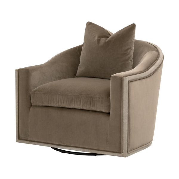 Essentials for Living Paxton Swivel Club Chair Caramel Velvet Upholstered with Solid Oak Wood Trim 6656.CAR/NG