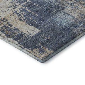 HomeRoots 8' Navy Blue Beige Taupe Abstract Round Rug - Washable, UV Protected, Durable for High-Traffic Areas 665600