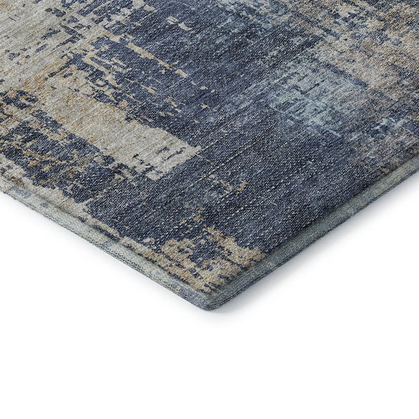 HomeRoots 8' Navy Blue Beige Taupe Abstract Round Rug - Washable, UV Protected, Durable for High-Traffic Areas 665600