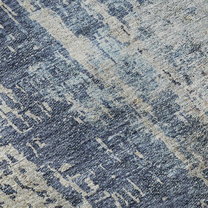 HomeRoots 8' Navy Blue Beige Taupe Abstract Round Rug - Washable, UV Protected, Durable for High-Traffic Areas 665600
