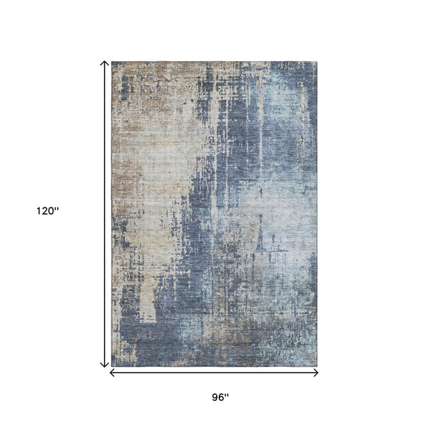 HomeRoots 8' X 10' Washable Navy Blue, Beige & Taupe Abstract Area Rug - UV Protected & Kid-Friendly Design! 665601