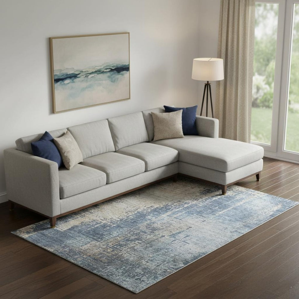 HomeRoots 8' X 10' Washable Navy Blue, Beige & Taupe Abstract Area Rug - UV Protected & Kid-Friendly Design! 665601