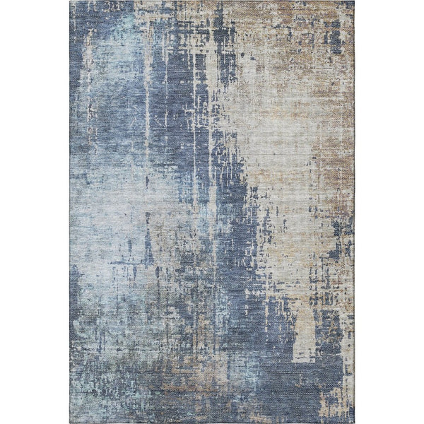 HomeRoots 8' X 10' Washable Navy Blue, Beige & Taupe Abstract Area Rug - UV Protected & Kid-Friendly Design! 665601