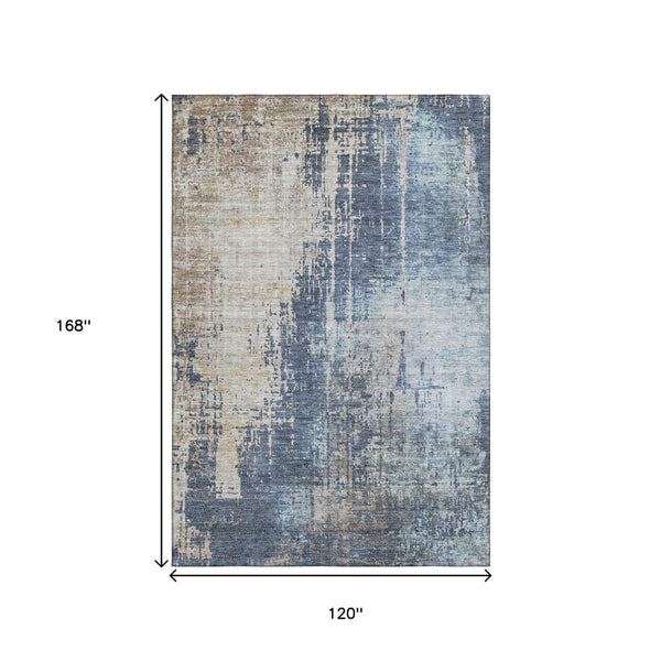 HomeRoots 10' X 14' Navy Abstract Area Rug - Washable, UV Protected, Stain-Resistant, Perfect for Family Spaces 665603