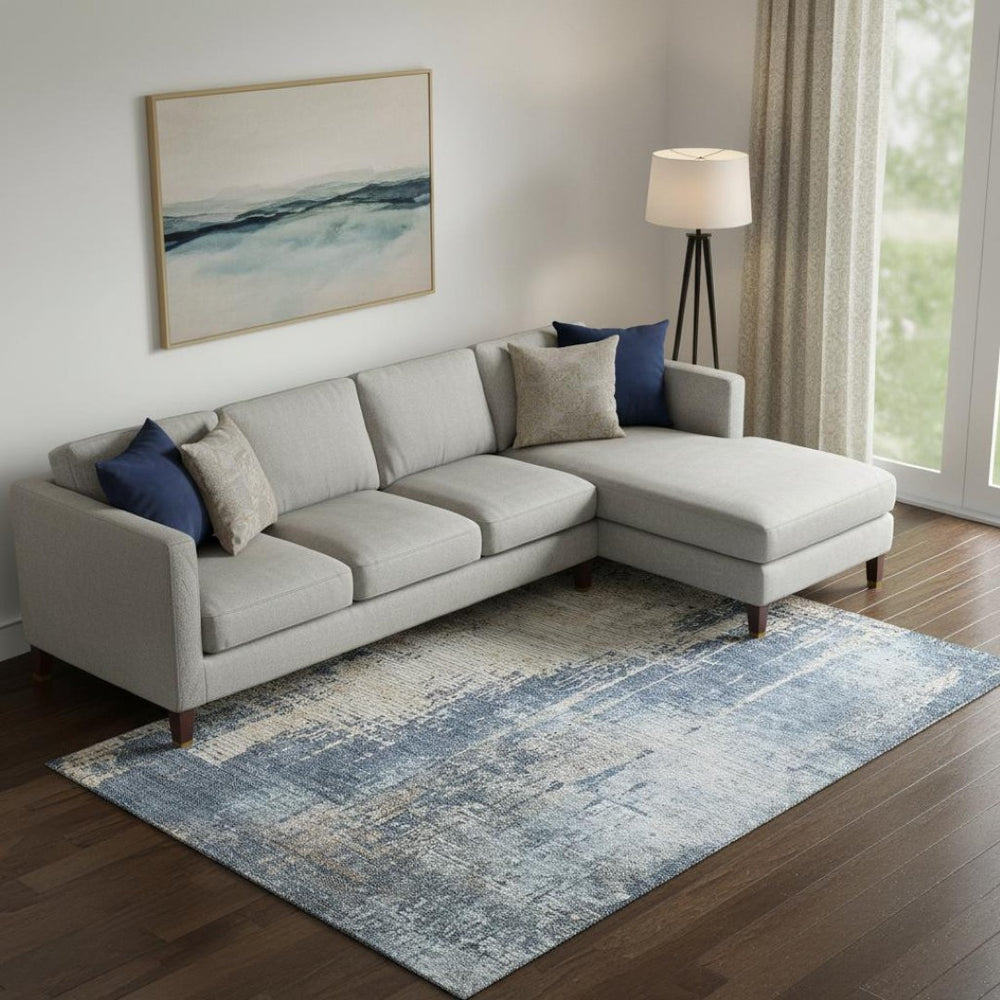 HomeRoots 10' X 14' Navy Abstract Area Rug - Washable, UV Protected, Stain-Resistant, Perfect for Family Spaces 665603