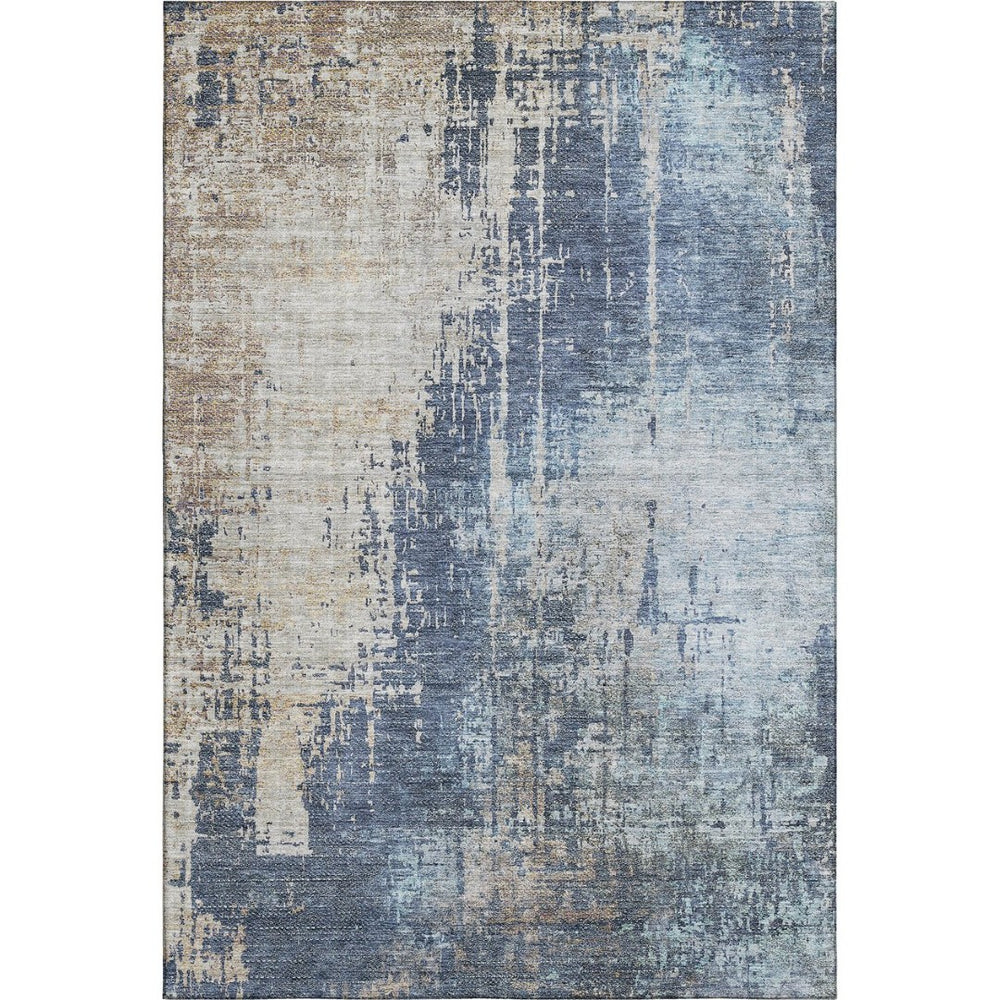 HomeRoots 10' X 14' Navy Abstract Area Rug - Washable, UV Protected, Stain-Resistant, Perfect for Family Spaces 665603