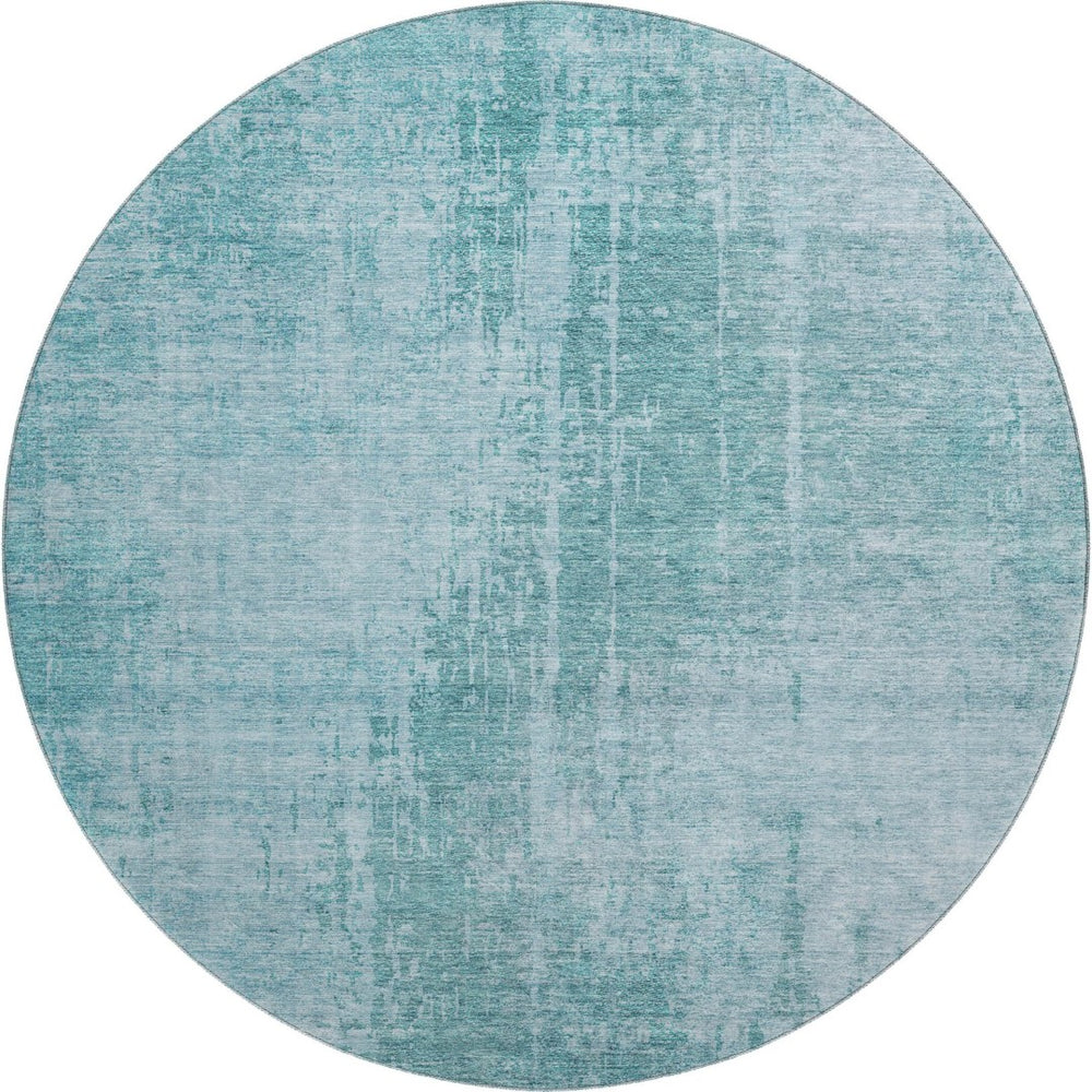HomeRoots 8' Aqua and Teal Abstract Washable Round Rug - Durable, UV Protected, Stylish for High-Traffic Areas 665612