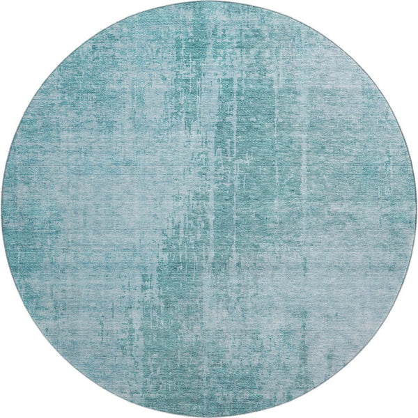 HomeRoots 8' Aqua and Teal Abstract Washable Round Rug - Durable, UV Protected, Stylish for High-Traffic Areas 665612