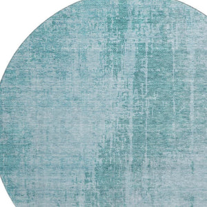 HomeRoots 8' Aqua and Teal Abstract Washable Round Rug - Durable, UV Protected, Stylish for High-Traffic Areas 665612